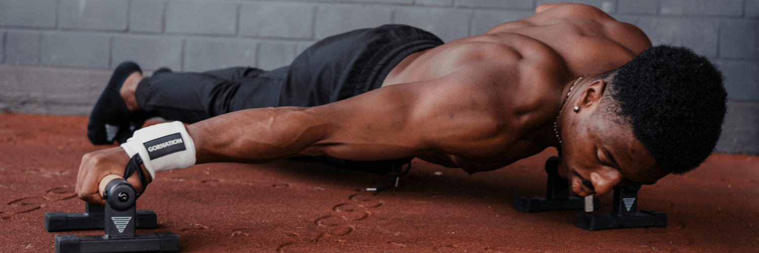 GORNATION athlete performs archer push ups with the GORNATION Power Wrist Wraps